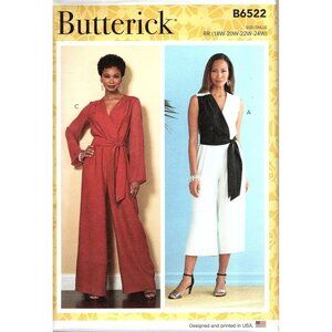 Butterick B6522 Misses 18W to 24W Jumpsuit and Sash New Uncut Sewing Pattern